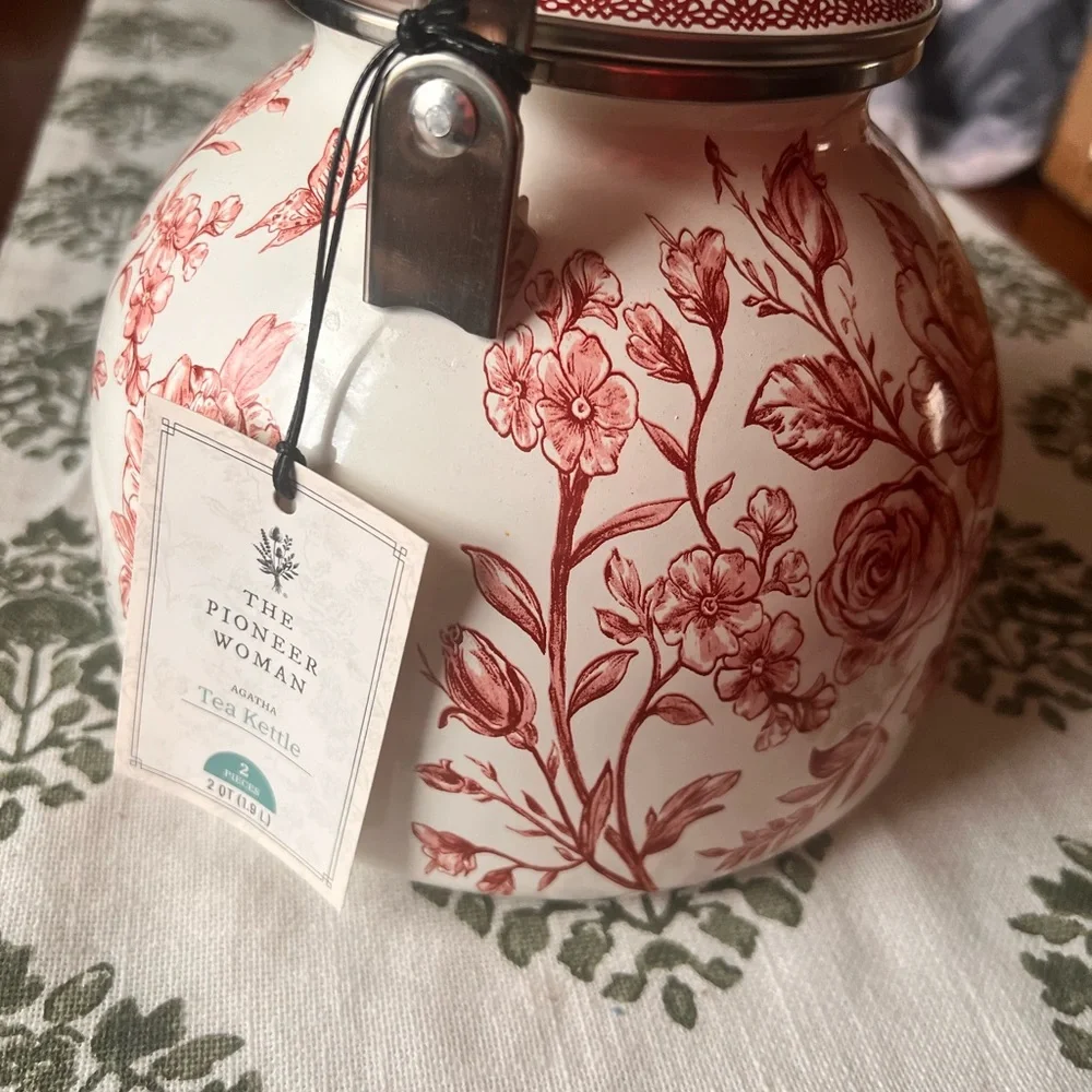 The Pioneer Woman Red Floral Enamel Tea Kettle